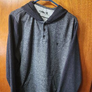 Men's Large Hurley Grey 3 Button Pocketed Pullover Hoodie